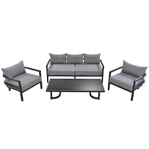 4-Piece Metal Patio Conversation Set with Thickened Gray Cushions