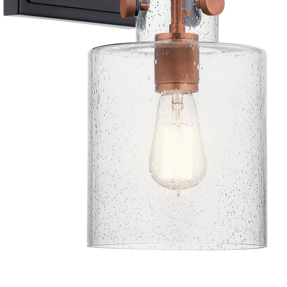 Modern Black and Copper Outdoor Wall Sconce with Clear Glass