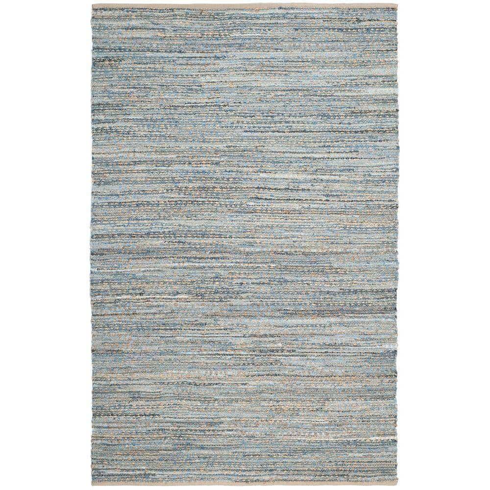 Natural and Blue Handmade Jute 6' x 9' Area Rug