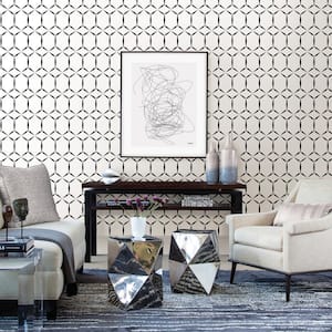 Fusion White Geometric Paper Strippable Roll Wallpaper (Covers 56.4 sq. ft.)