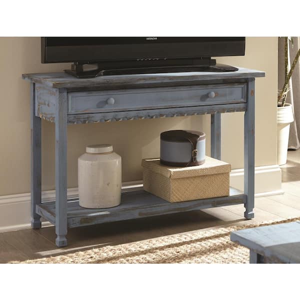 Alaterre Furniture Country Cottage 42 in. Blue Rectangle Wood Console Table with Drawer