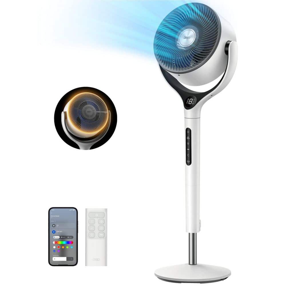 DREO Smart TurboPoly Pro 9 in. 9 fan speeds Pedestal Fan in White with ...