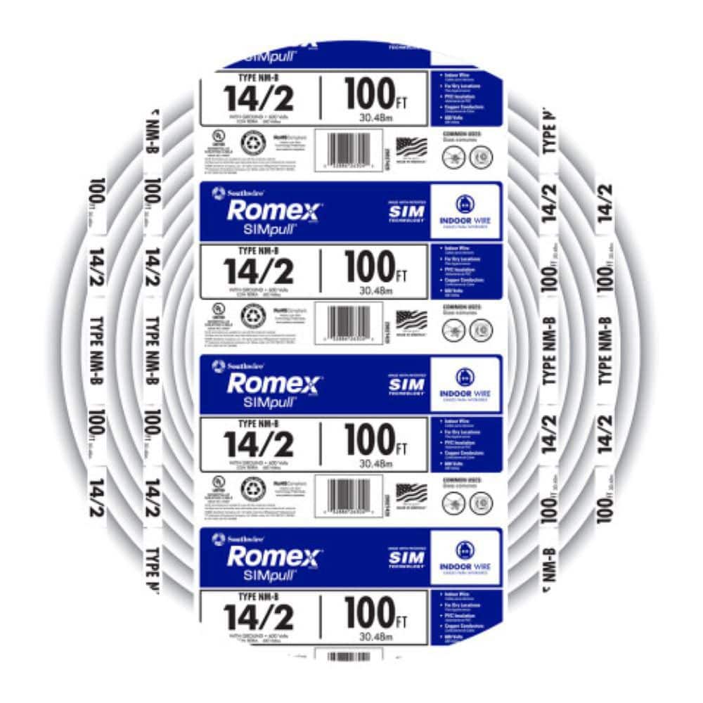 Southwire 100 ft. 14/2 Solid Romex SIMpull CU NM-B W/G Wire