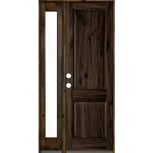 44 in. x 96 in. Rustic Knotty Alder Right-Hand/Inswing Clear Glass Black Stain Wood Prehung Front Door w/Left Sidelite