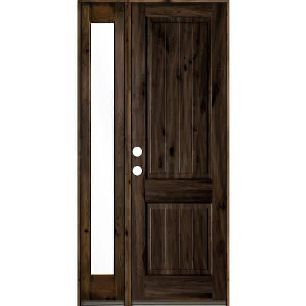 Krosswood Doors 46 in. x 96 in. Rustic Knotty Alder Sidelite 2 Panel Right-Hand/Inswing Clear Glass Black Stain Wood Prehung Front Door