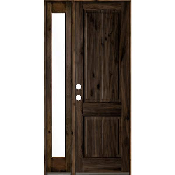 46 in. x 96 in. Rustic Knotty Alder Sidelite 2 Panel Right-Hand/Inswing Clear Glass Black Stain Wood Prehung Front Door