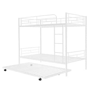 Twin-Over-Twin Metal Bunk Bed with Trundle, Twin Trundle Bed Frame for Kids, Can be Divided into Two Beds, White