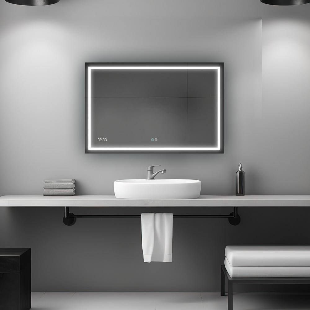 Daytona 48" Rectangular LED Lighted Silver Bathroom Mirror with Digital Clock