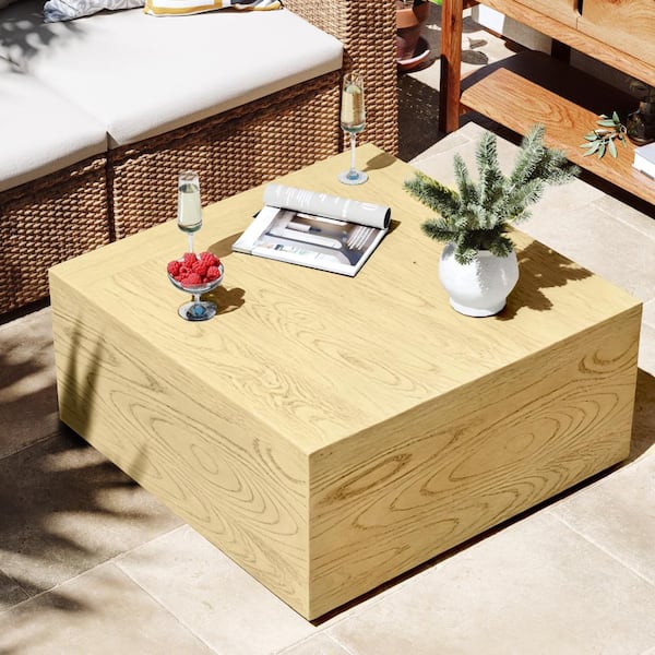 28 in. Outdoor Square Magnesium Oxide Coffee Table in Natural Oak