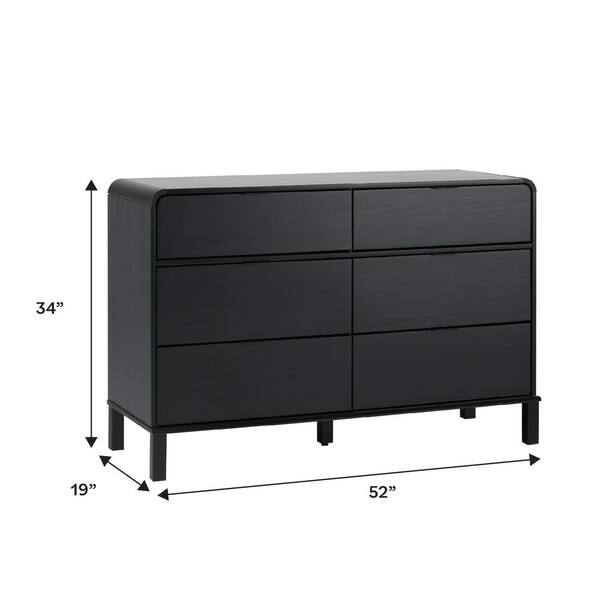 Walker Edison Furniture Company 6-Drawer Black Modern Solid Pine Wood  Dresser with Metal Pulls and Curved Design HD10143 - The Home Depot