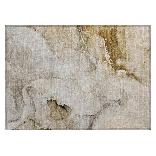 2' x 3' Brown Abstract Indoor Outdoor Area Rug