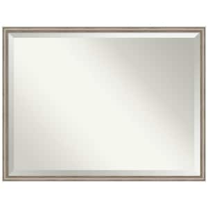 Salon Scoop Pewter 42 in. x 32 in. Beveled Casual Rectangle Wood Framed Bathroom Wall Mirror in Silver