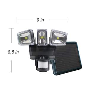 Triple COB Black Outdoor Solar Motion Activated Security Flood Light with Integrated LED