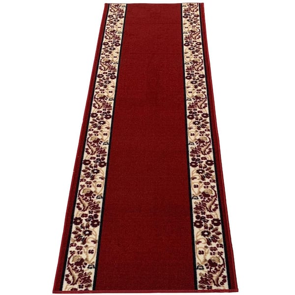 PLAYA RUG Flower Border Red 26 in. W x 18 ft. L RunnerRug/Stair Runner 39.6 sq. ft.