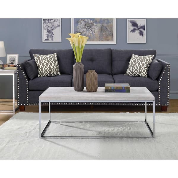 Acme Furniture Snyder 48 in. Whitewashed/Chrome Large Rectangle