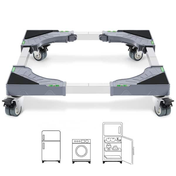 400 lb. Gray Adjustable Furniture Dolly with 4 Dual-Locking Wheels, Mini Fridge Stand, Appliance Mobile Roller Base