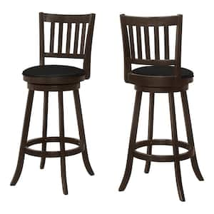 29 in. Espresso High Back Wood Counter Height Bar Chair with Faux leather Seat Set of 2