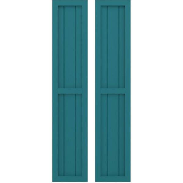 Ekena Millwork 10-1/2-in W x 45-in H Americraft 3 Board Exterior Real Wood Two Equal Panel Framed Board and Batten Shutters Antigua