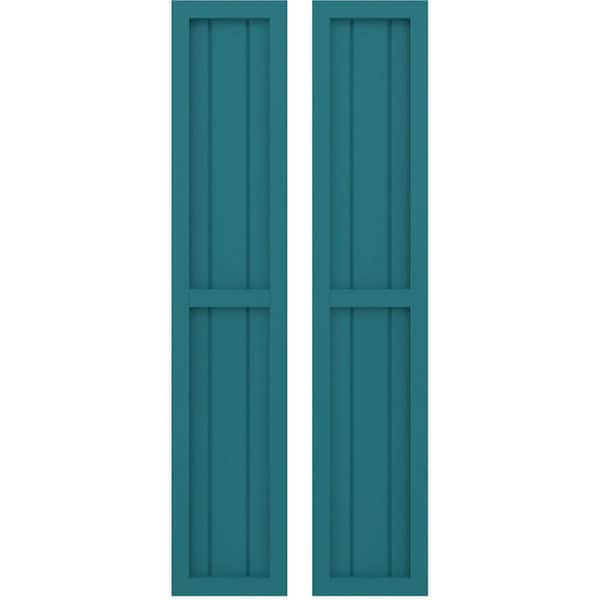 Ekena Millwork 10-1/2 in. W x 65 in. H Americraft 3-Board Exterior Real Wood 2 Equal Panel Framed Board and Batten Shutters in Antigua