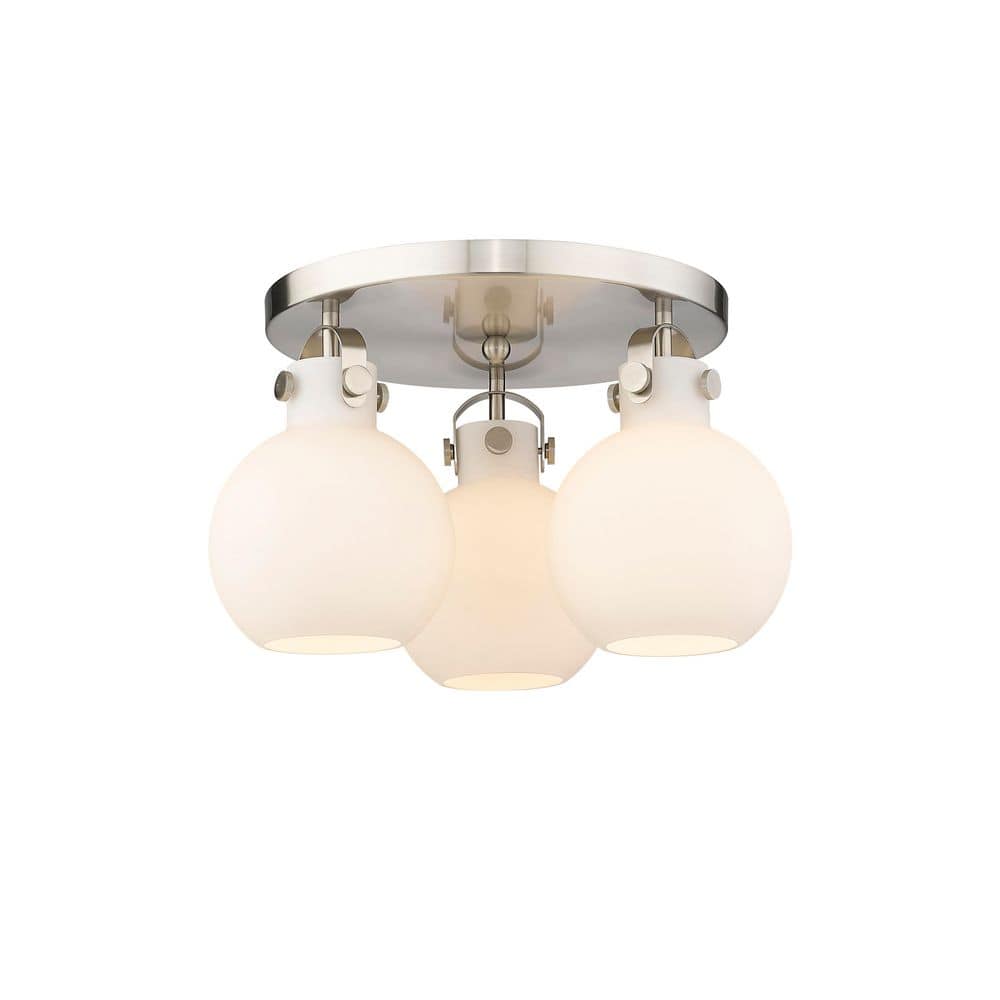 Newton Sphere 19.63 in. 3-Light Satin Nickel Industrial Flush Mount with Seeded Glass Shade price history on PriceWatchPro