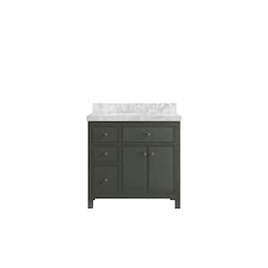 Sonoma 36 in. W x 22 in. D x 36 in. H Single Sink Bath Vanity Center in Pewter Green with 2" Carrara Marble Top