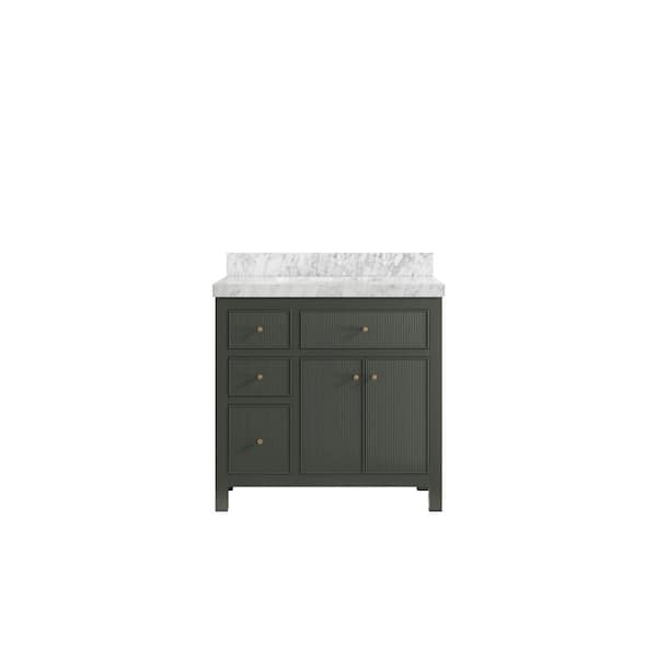 Sonoma 36 in. W x 22 in. D x 36 in. H Single Sink Bath Vanity Center in Pewter Green with 2 in. Carrara Marble Top