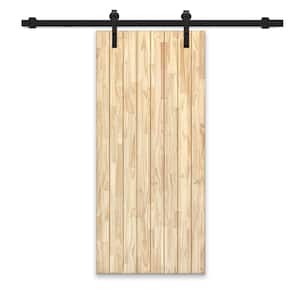 36 in. x 80 in. Natural Pine Wood Unfinished Interior Sliding Barn Door with Hardware Kit