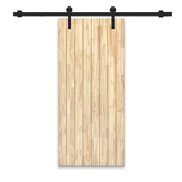 CALHOME 30 in. x 84 in. Natural Pine Wood Unfinished Interior Sliding Barn Door with Hardware Kit