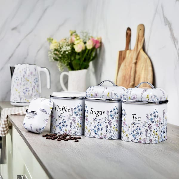 Laura Ashley Stainless Steel 3-Pieces Canister Set Wild Meadow