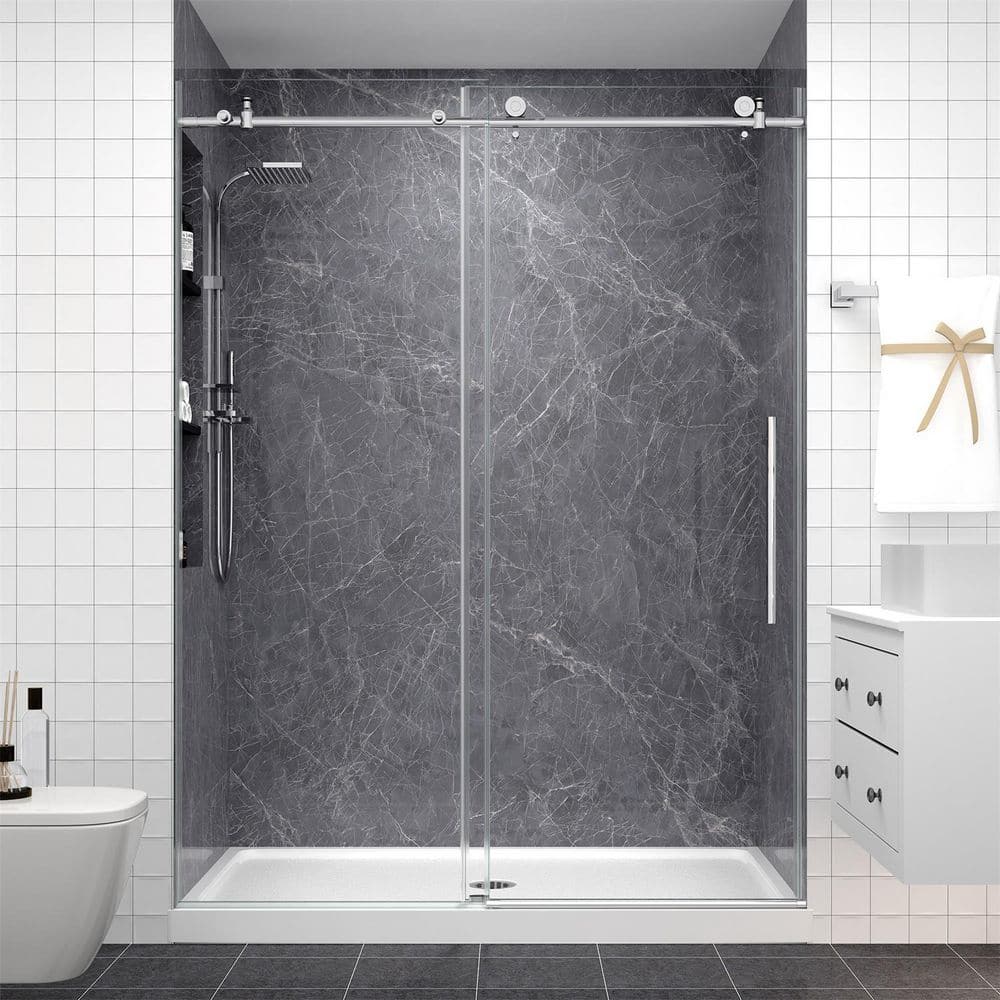 EASYWORC 49-54 in. W x 76 in. H Sliding Frameless Shower Door in