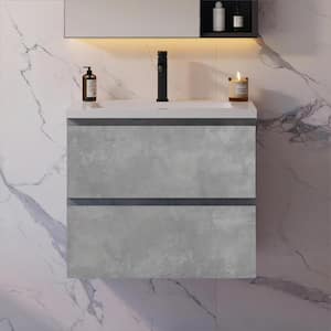 EDI 24 in. W x 18.7 in. D x 19.7 in. H Wall Hung Bath Vanity in Cement Gray with White Solid Surface Top