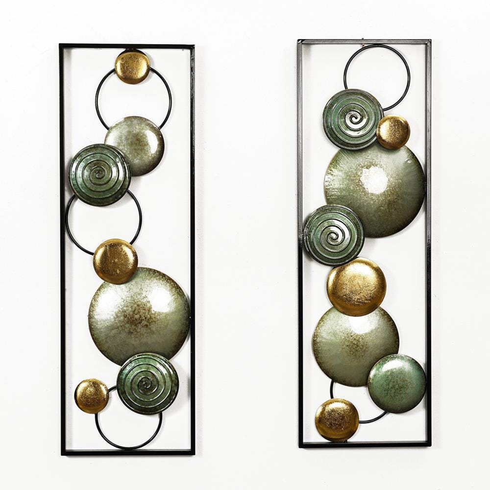 Green and Gold Metal Circles Wall Sculpture Set