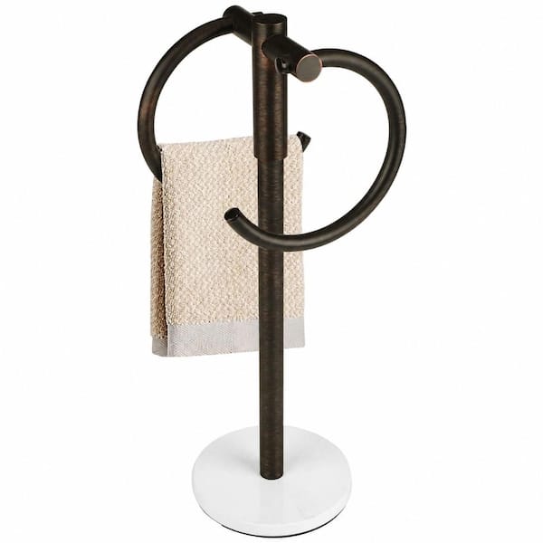 Oil Rubbed Bronze 19 in. Double Towel Holder Stand Free Standing Towel Rack for Bathroom Vanity Area