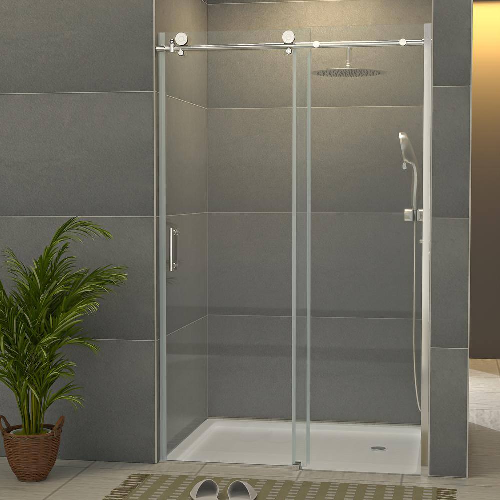 48'' Chrome Semi-Frameless Sliding Shower Door with Clear Glass