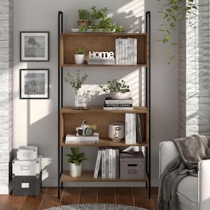 Milan 66.75 in. Tall Distressed Oak Composite Accent Bookcase with 5-Shelves
