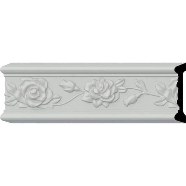 3/4 in. x 3-7/8 in. x 94-1/2 in. Polyurethane Running Rose Chair Rail Moulding