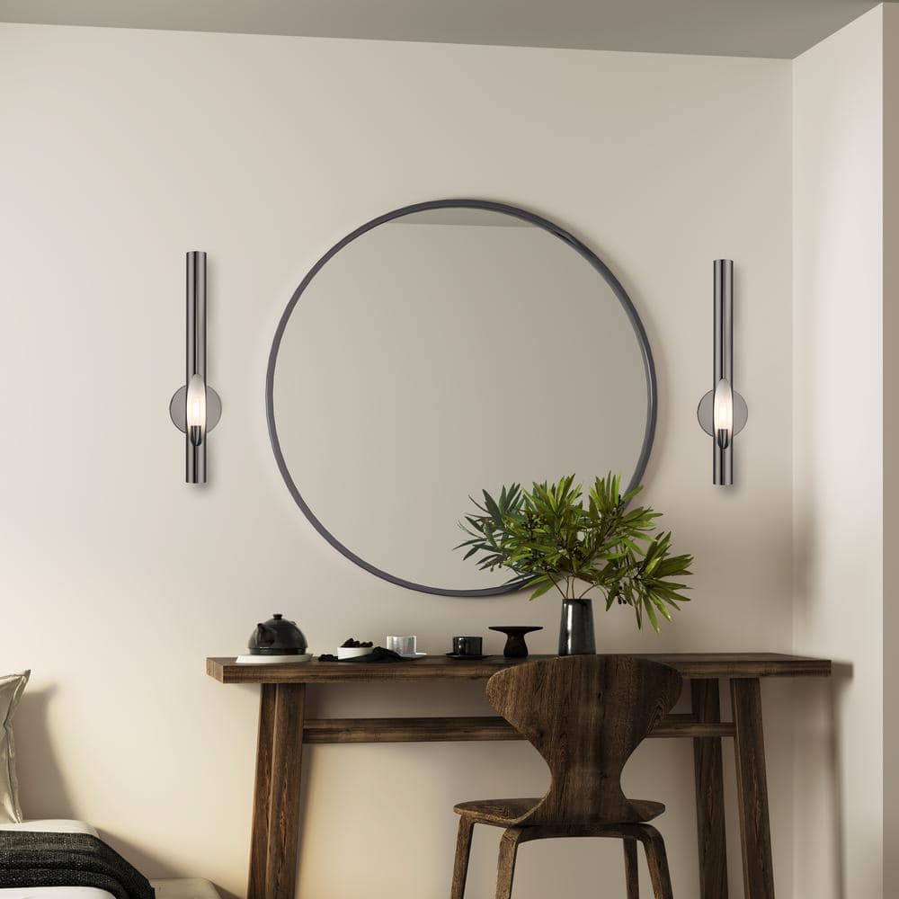 Acra Minimalistic Black Chrome 1-Light Sconce with Hand-Welded Shade