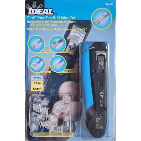 IDEAL FT-45 Feed Thru Modular Plug Crimper + 10 CAT6 Plugs 33-495 