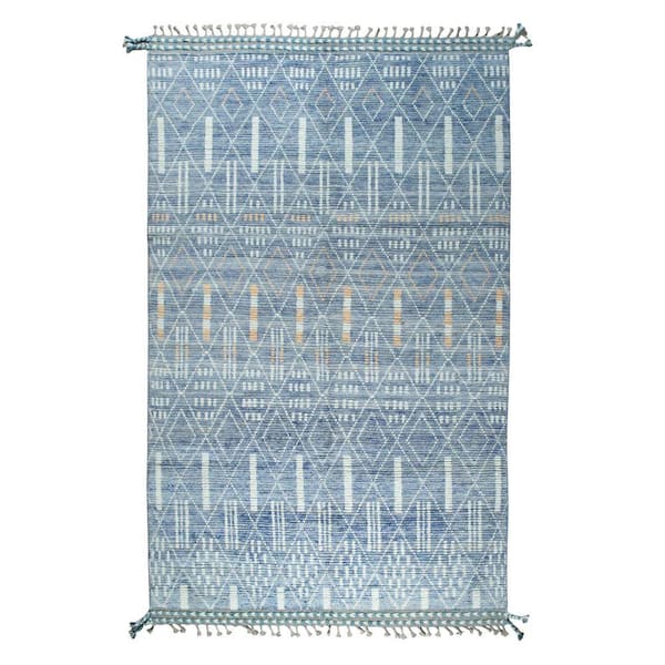 Blue Hand-Knotted Wool Contemporary Marrakech Handspun, Elegant and Durable Rug for Enhance, 6 ft. x 9 ft. Area Rug