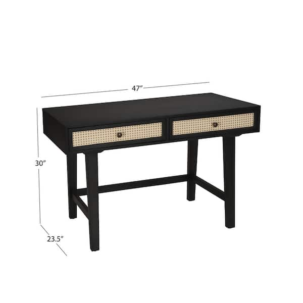 Member's Mark Enzo Writing Desk with 3 Rattan Storage Drawers, Black Finish