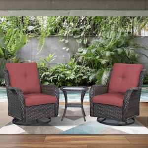 Carolina Brown 3-Pieces Wicker Patio Conversation Deep Seating Set with CushionGuard Red Cushions