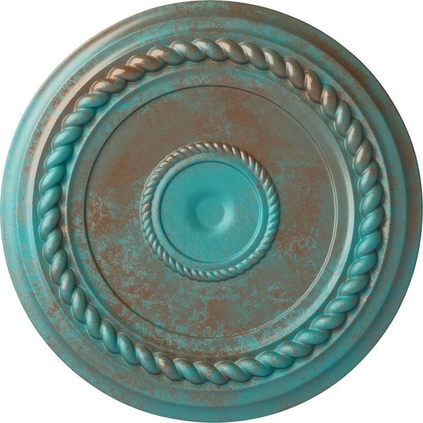 Ekena Millwork 1-1/2 in. x 19-5/8 in. x 19-5/8 in. Polyurethane Alexandria Rope Ceiling Medallion, Copper Green Patina