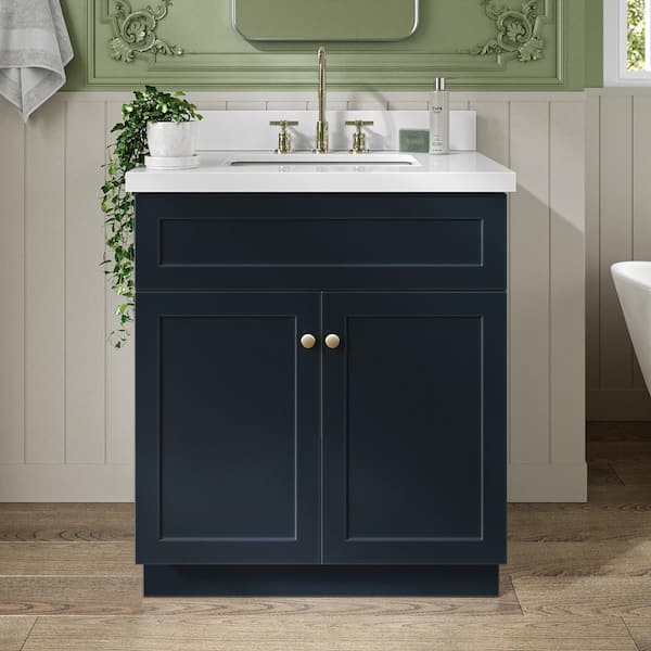 ARIEL Hamlet 30 in. W x 22 in. D x 36 in. H Bath Vanity in Midnight Blue with White Pure White Quartz Top