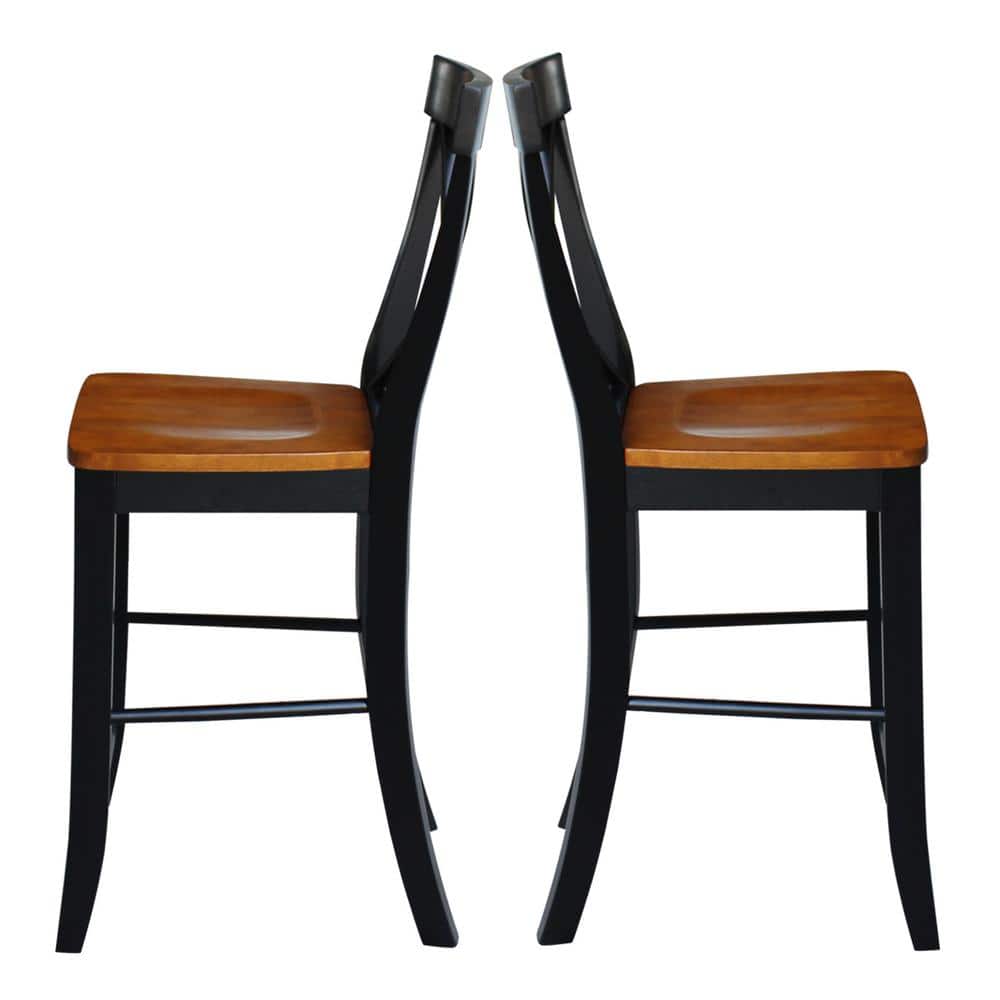 24" Black and Cherry Solid Wood X-Back Counter Stool