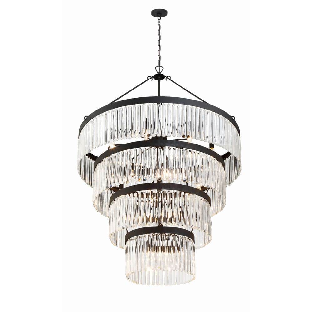 Emory Black Forged 22-Light Chandelier with Clear Glass Crystals