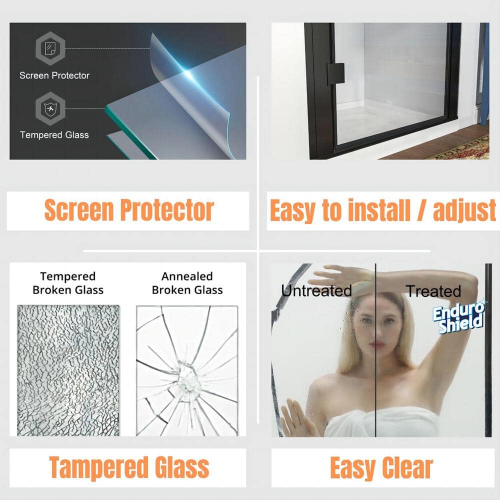 34'' W x 72'' H Frameless Clear Glass Pivot Shower Door in Matte Black Finish