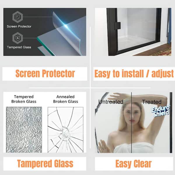 32 in. to 34 in. W x 72 in. H Pivot Hinged Swing Frameless Shower Door in Black with Clear Glass