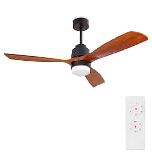 52in. LED Smart Indoor Black Ceiling Fan with Light and Remote Control 3 Colors Adjustable and Reversible DC Motor