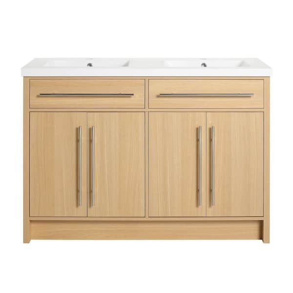TCYO 48 in. Freestanding Oak Bath Vanity with White Cultured Marble Top ...