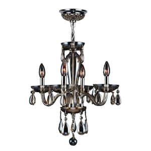 Gatsby Collection 4-Light Chrome with Golden Teak Crystal Chandelier